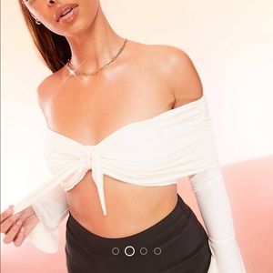 ASOS LUXE ruched tie Bardot top in cream